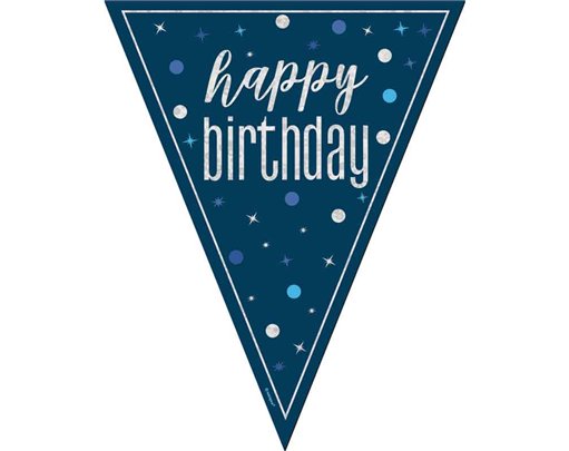 9ft GLITZ BLUE HAPPY BIRTHDAY FLAG BANNER