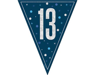 9ft GLITZ BLUE 13TH BIRTHDAY FLAG BANNER