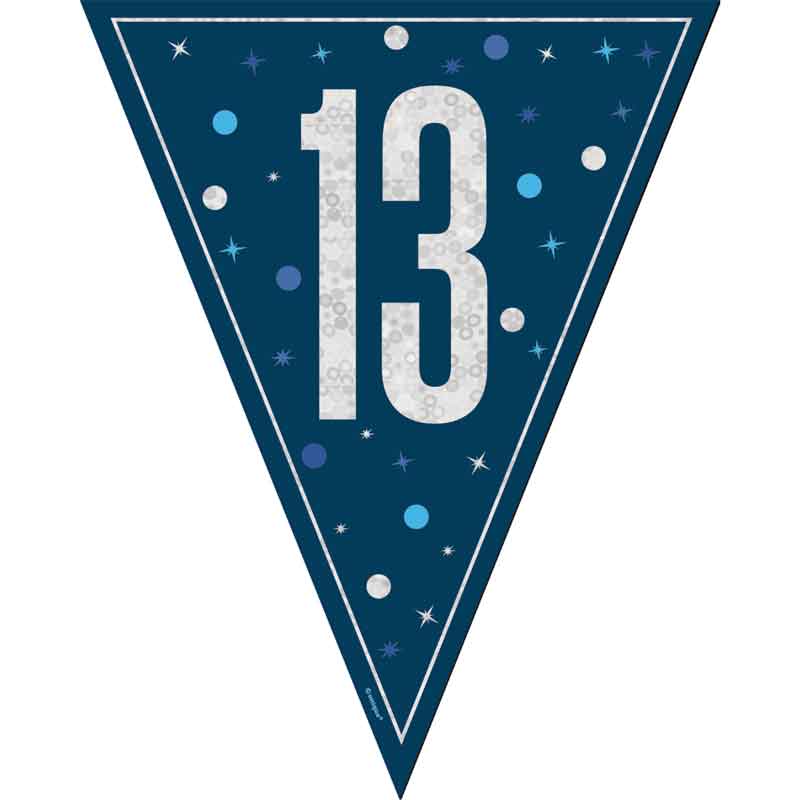 9ft GLITZ BLUE 13TH BIRTHDAY FLAG BANNER