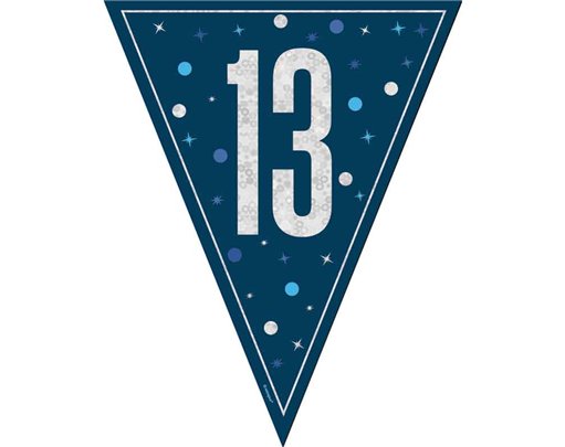 9ft GLITZ BLUE 13TH BIRTHDAY FLAG BANNER