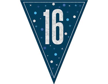 9ft GLITZ BLUE 16TH BIRTHDAY FLAG BANNER