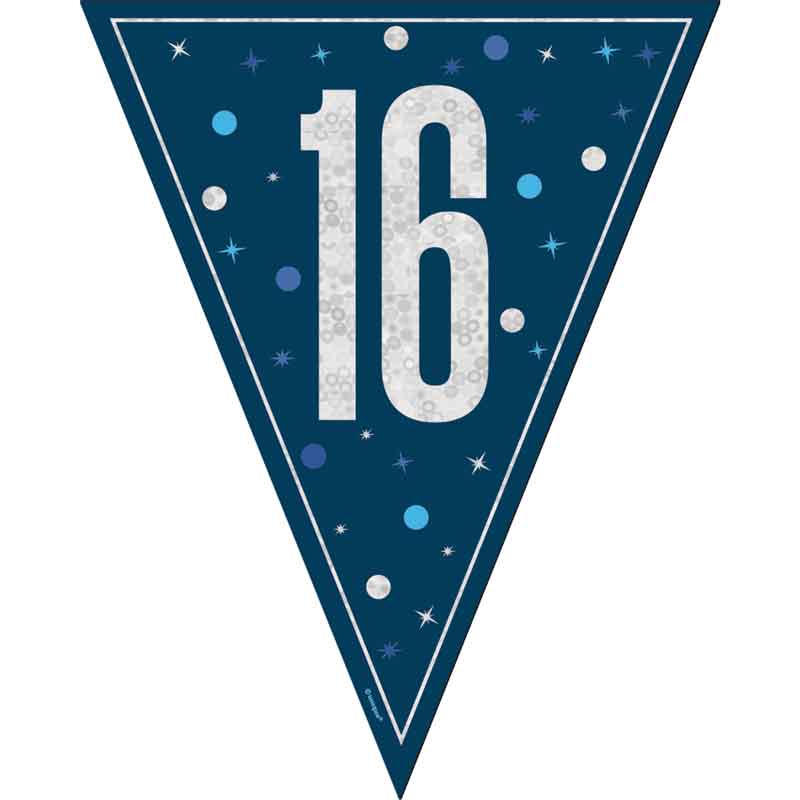 9ft GLITZ BLUE 16TH BIRTHDAY FLAG BANNER
