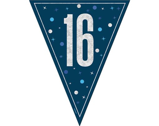 9ft GLITZ BLUE 16TH BIRTHDAY FLAG BANNER