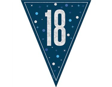 9ft GLITZ BLUE 18TH BIRTHDAY FLAG BANNER