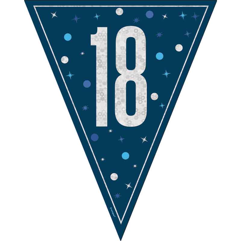 9ft GLITZ BLUE 18TH BIRTHDAY FLAG BANNER