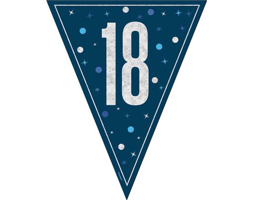 9ft GLITZ BLUE 18TH BIRTHDAY FLAG BANNER