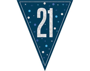 9ft GLITZ BLUE 21ST BIRTHDAY FLAG BANNER
