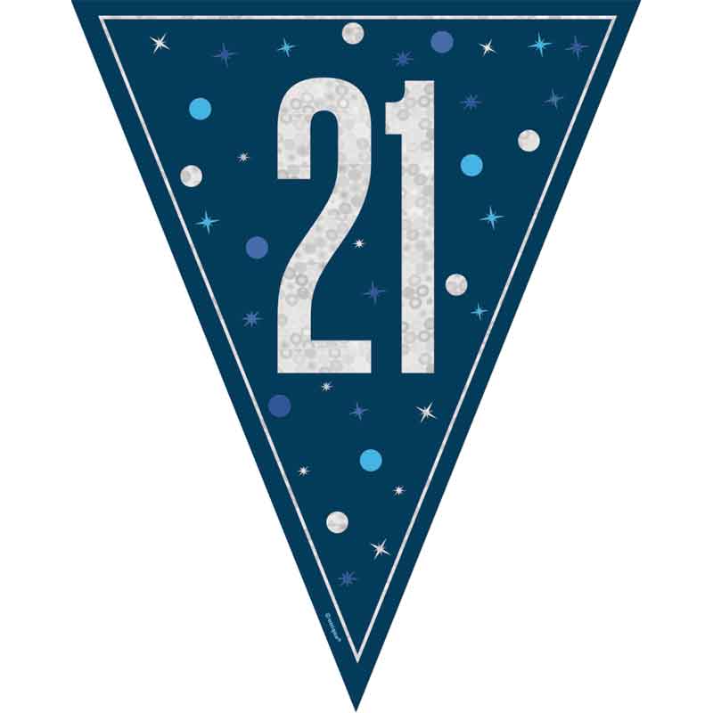 9ft GLITZ BLUE 21ST BIRTHDAY FLAG BANNER