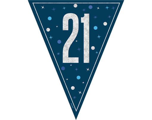 9ft GLITZ BLUE 21ST BIRTHDAY FLAG BANNER