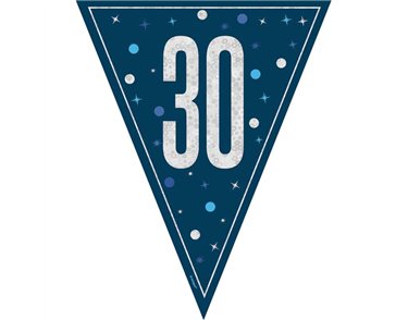 9ft GLITZ BLUE 30TH BIRTHDAY FLAG BANNER