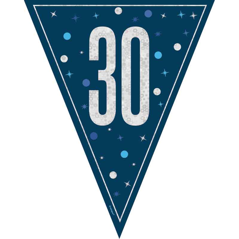 9ft GLITZ BLUE 30TH BIRTHDAY FLAG BANNER