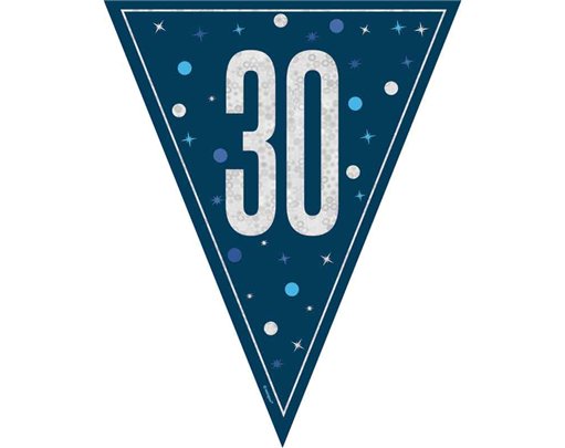 9ft GLITZ BLUE 30TH BIRTHDAY FLAG BANNER