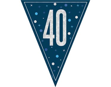 9ft GLITZ BLUE 40TH BIRTHDAY FLAG BANNER