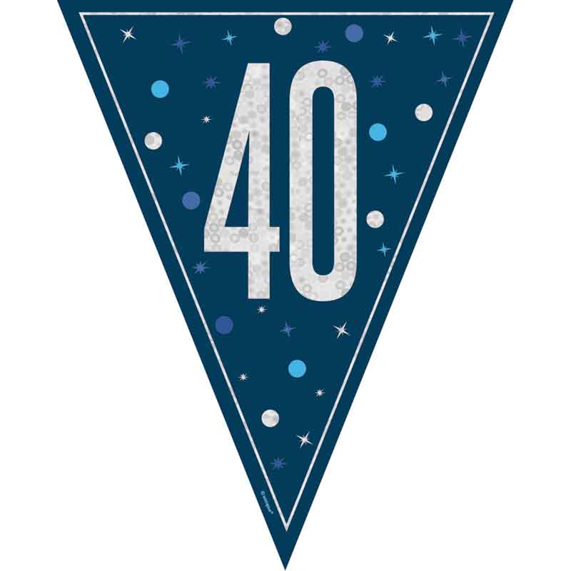 9ft GLITZ BLUE 40TH BIRTHDAY FLAG BANNER