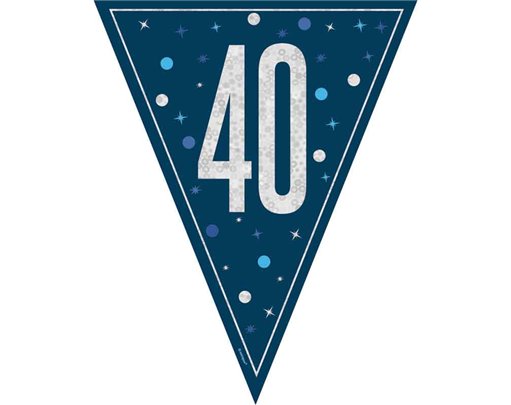 9ft GLITZ BLUE 40TH BIRTHDAY FLAG BANNER