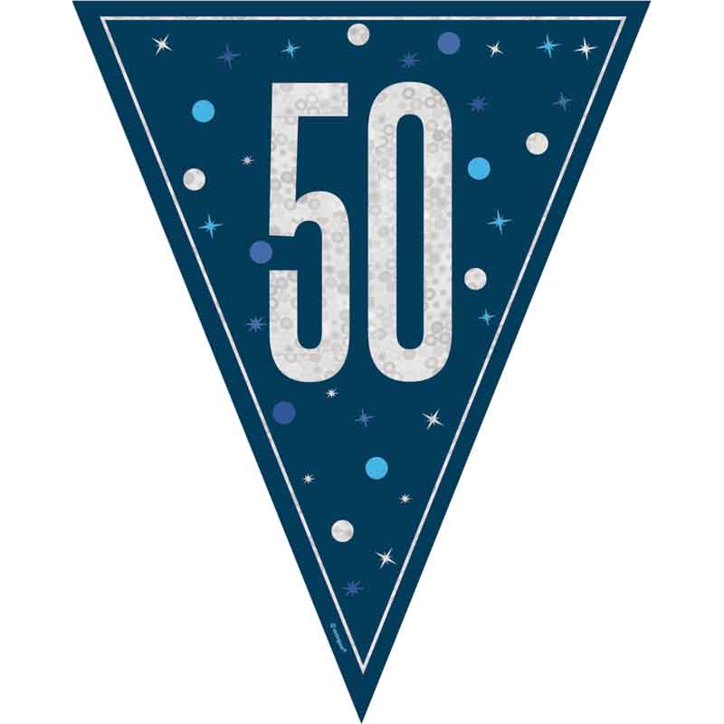 9ft GLITZ BLUE 50TH BIRTHDAY FLAG BANNER