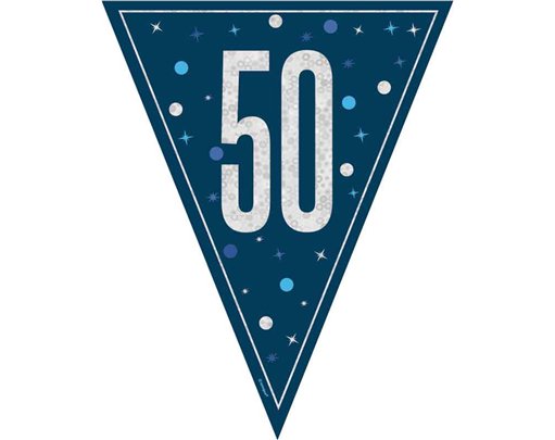 9ft GLITZ BLUE 50TH BIRTHDAY FLAG BANNER
