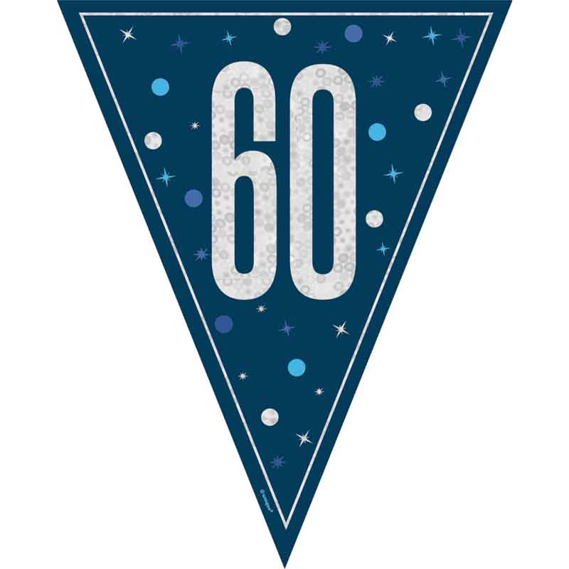 9ft GLITZ BLUE 60TH BIRTHDAY FLAG BANNER