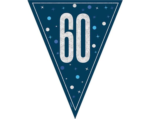9ft GLITZ BLUE 60TH BIRTHDAY FLAG BANNER