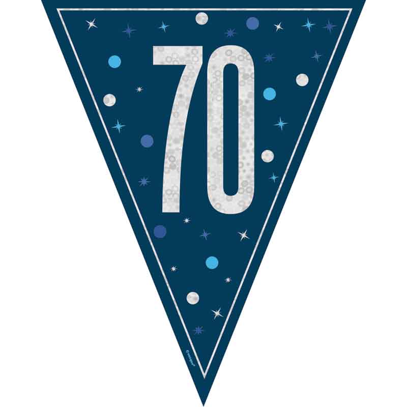 9ft GLITZ BLUE 70TH BIRTHDAY FLAG BANNER