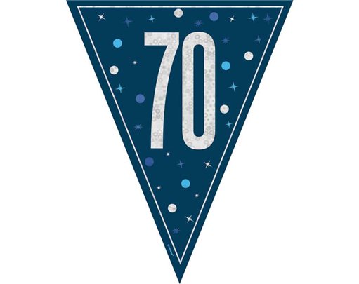 9ft GLITZ BLUE 70TH BIRTHDAY FLAG BANNER