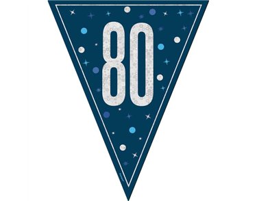 9ft GLITZ BLUE 80TH BIRTHDAY FLAG BANNER