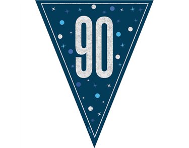 9ft GLITZ BLUE 90TH BIRTHDAY FLAG BANNER