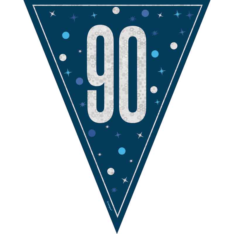 9ft GLITZ BLUE 90TH BIRTHDAY FLAG BANNER