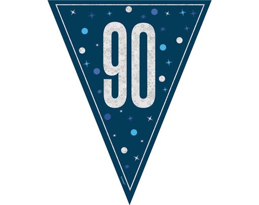 9ft GLITZ BLUE 90TH BIRTHDAY FLAG BANNER