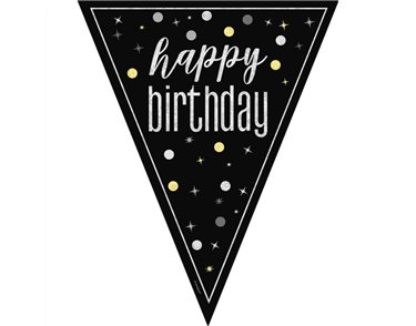 9ft GLITZ BLACK HAPPY BIRTHDAY FLAG BANNER