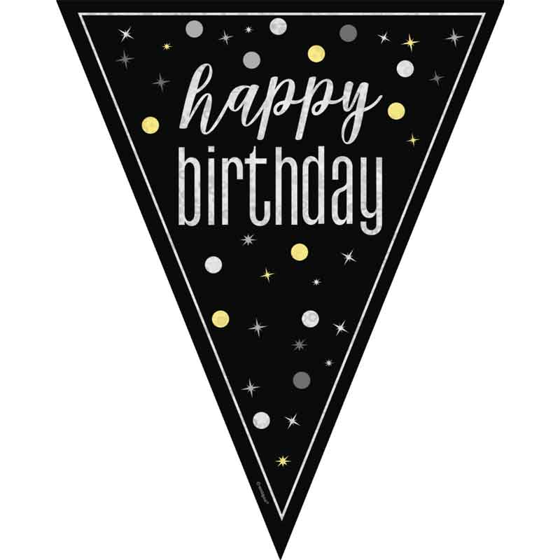 9ft GLITZ BLACK HAPPY BIRTHDAY FLAG BANNER