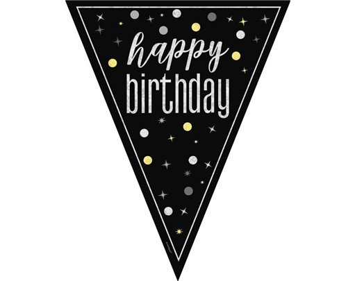 9ft GLITZ BLACK HAPPY BIRTHDAY FLAG BANNER