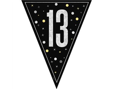 9ft GLITZ BLACK 13TH BIRTHDAY FLAG BANNER