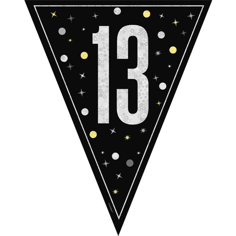 9ft GLITZ BLACK 13TH BIRTHDAY FLAG BANNER