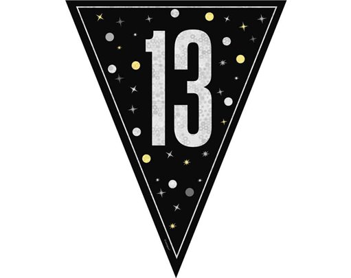 9ft GLITZ BLACK 13TH BIRTHDAY FLAG BANNER