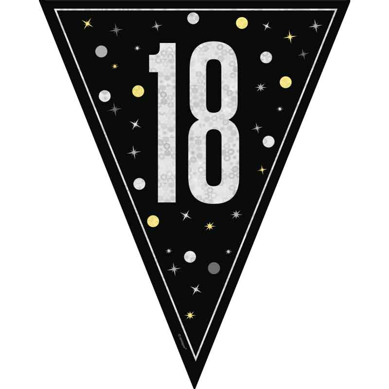 9ft GLITZ BLACK 18TH BIRTHDAY FLAG BANNER