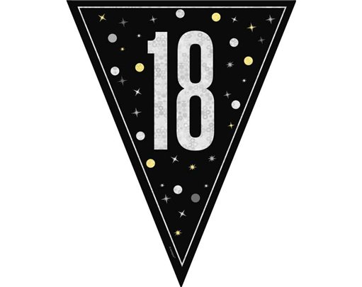 9ft GLITZ BLACK 18TH BIRTHDAY FLAG BANNER
