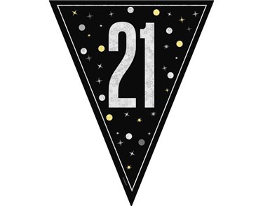 9ft GLITZ BLACK 21ST BIRTHDAY FLAG BANNER
