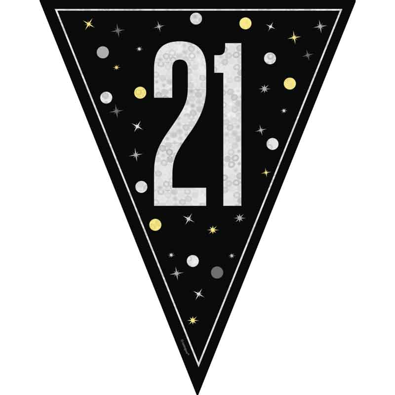9ft GLITZ BLACK 21ST BIRTHDAY FLAG BANNER
