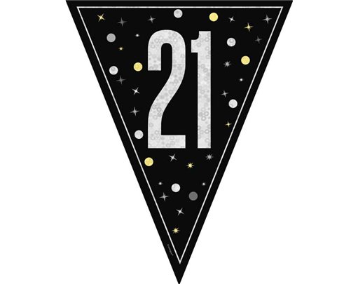 9ft GLITZ BLACK 21ST BIRTHDAY FLAG BANNER