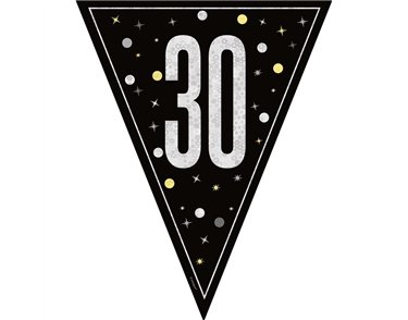9ft GLITZ BLACK 30TH BIRTHDAY FLAG BANNER