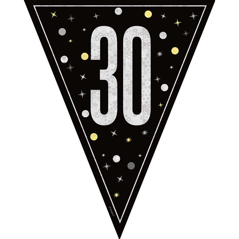 9ft GLITZ BLACK 30TH BIRTHDAY FLAG BANNER
