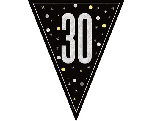 9ft GLITZ BLACK 30TH BIRTHDAY FLAG BANNER