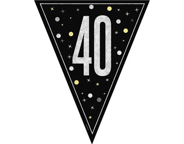 9ft GLITZ BLACK 40TH BIRTHDAY FLAG BANNER