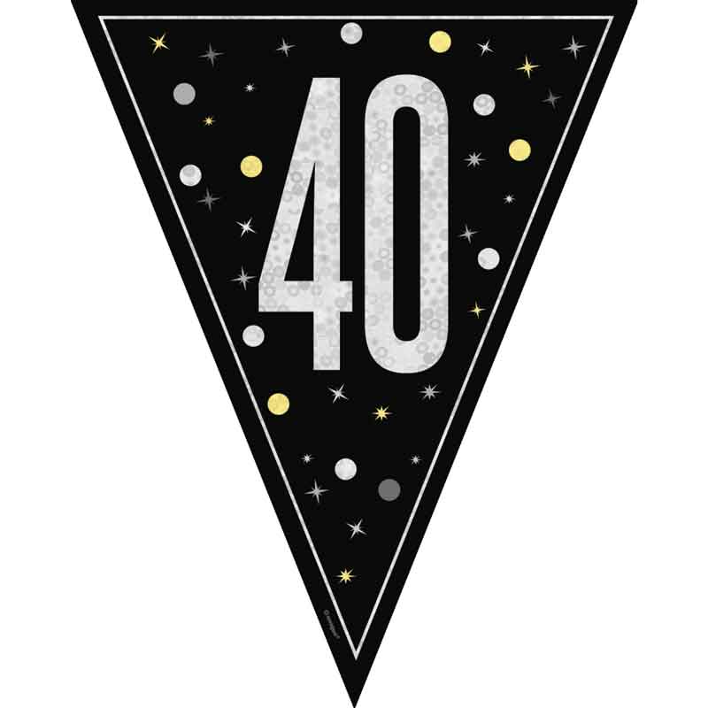 9ft GLITZ BLACK 40TH BIRTHDAY FLAG BANNER