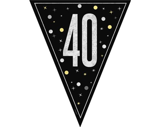 9ft GLITZ BLACK 40TH BIRTHDAY FLAG BANNER