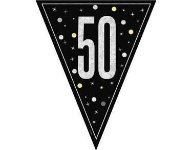 9ft GLITZ BLACK 50TH BIRTHDAY FLAG BANNER
