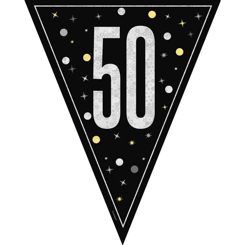9ft GLITZ BLACK 50TH BIRTHDAY FLAG BANNER