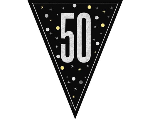 9ft GLITZ BLACK 50TH BIRTHDAY FLAG BANNER