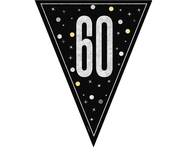 9ft GLITZ BLACK 60TH BIRTHDAY FLAG BANNER